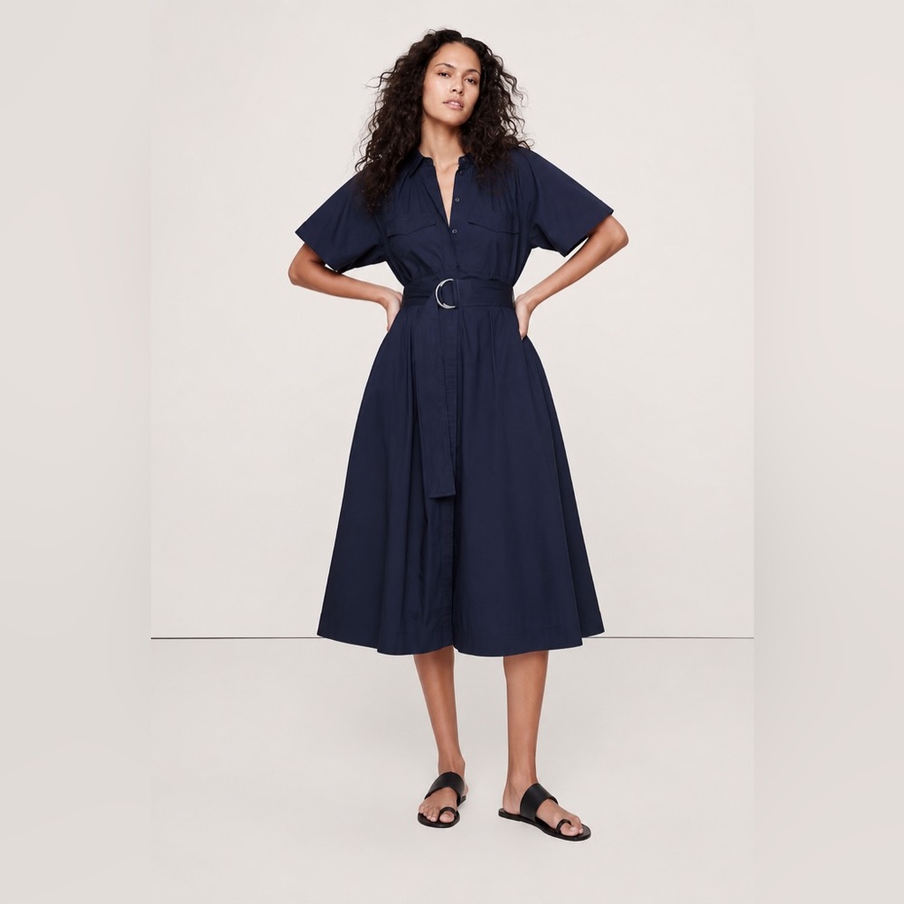 NWT! BANANA REPUBLIC NAVY BLUE COTTON POPLIN UTILITY SHIRT DRESS - SIZE XL 🚂